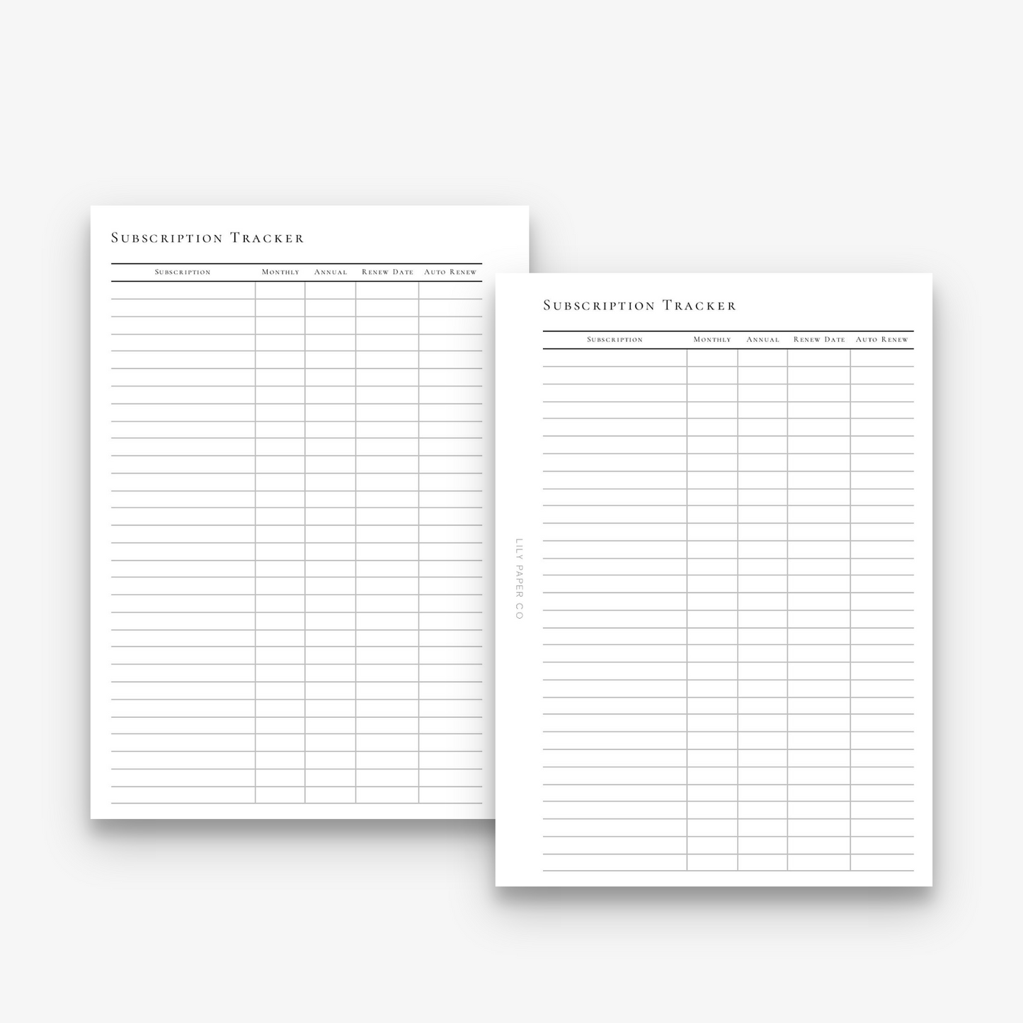 SUBSCRIPTION TRACKER - PRINTABLE PDF