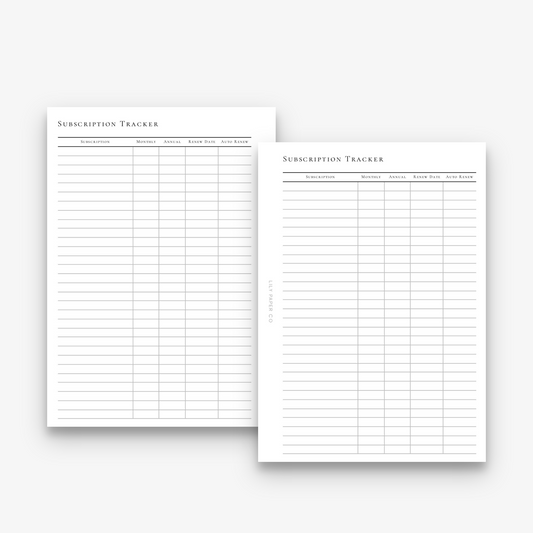 SUBSCRIPTION TRACKER - PRINTABLE PDF